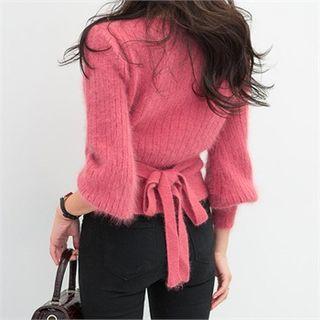 Self-tie Fluffy Knit Wrap Cardigan