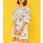 Short-sleeve Printed Mini T-shirt Dress Ivory White - One Size