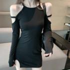 Cold-shoulder Slim-fit Dress Black - One Size