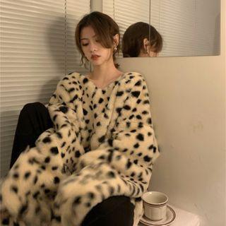 Leopard Print Fleece Sweatshirt Off-white - One Size