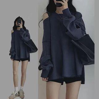 One-shoulder Plain Sweatshirt