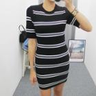 Short-sleeve Stripe Knit Dress