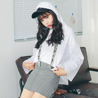 Lettering Drawstring Hooded Long-sleeve T-shirt