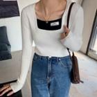 Long Sleeve Mock Two-piece Ribbed Knit Sweater