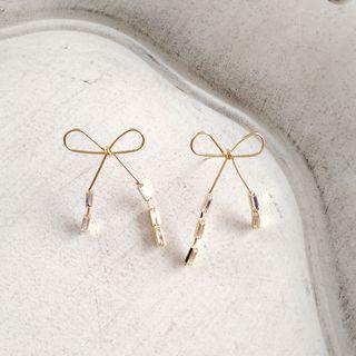 Rhinestone Alloy Bow Fringed Earring 1 Pair - One Size