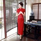 Traditional Chinese Cap-sleeve Lace Midi Dress