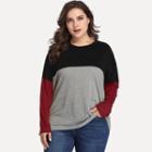 Plus Size Long-sleeve Color Block T-shirt