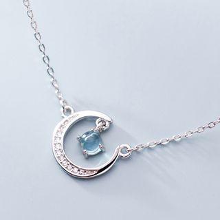 925 Sterling Silver & Bead Moon Pendant Necklace S925 Silver - Silver & Blue - One Size