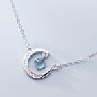 925 Sterling Silver & Bead Moon Pendant Necklace S925 Silver - Silver & Blue - One Size