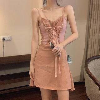 Spaghetti Strap Lace-up A-line Mini Dress