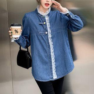 Mesh Ruffled Denim Shirt