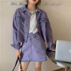 Retro Crop Denim Jacket / Asymmetrical Denim Skirt