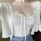 Knit Camisole Top / Cardigan / Plaid Mini Pencil Skirt / Set