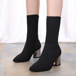 Block Heel Mid-calf Knit Boots