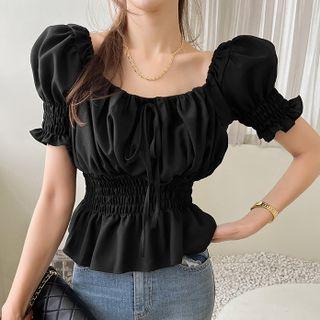 Square-neck Smocked Waist Blouse