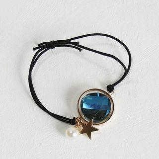 Faux Pearl Faux Crystal Hair Tie Blue - One Size