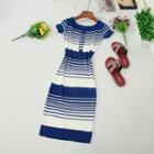 Short-sleeve Striped Maxi Knit Sheath Dress
