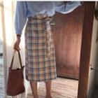 Plaid High Waist Midi Skirt As Shown In Figure - One Size
