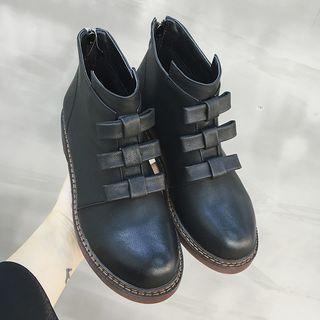 Faux-leather Bow-accent Ankle Boots
