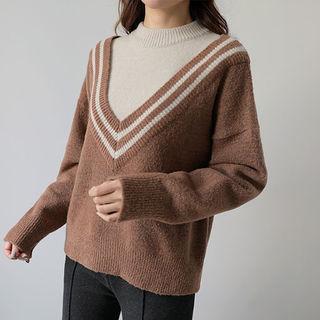 Crew-neck Layered Rib-knit Sweater