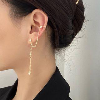Chain Rhinestone Drop Earring 1 Pc - Chain Rhinestone Drop Earring - Gold - One Size