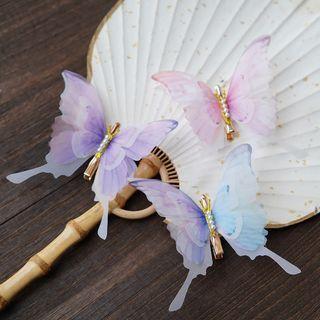 Faux Pearl Butterfly Hair Clip Set Of 3 - Purple & Blue & Pink - One Size