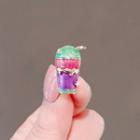 Color Block Cup Brooch Ly2374 - Green & Pink & Purple - One Size