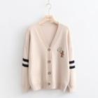 Striped Bear Embroidered Cardigan