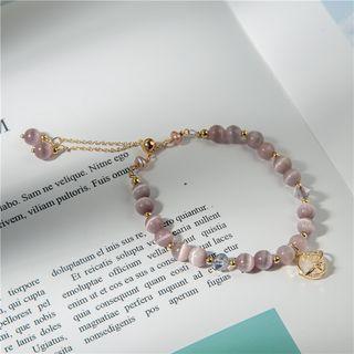 Planet Pendant Faux Cat Eye Stone Bracelet Purple - One Size