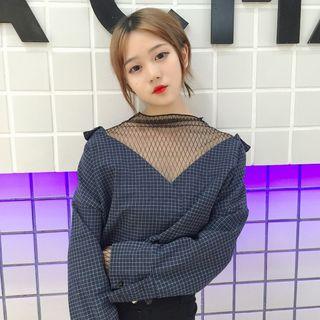 Mock Two Piece Sheer Panel Blouse