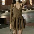 Halter V-neck Mini A-line Dress / Cropped Cardigan