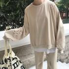 Set: Plain Distressed Loose-fit Sweatshirt + Wide-leg Pants