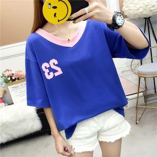 Printed Short Sleeve V-neck T-shirt