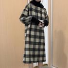 Plaid Hooded Long-sleeve Midi Dress As Shown In Figure - One Size