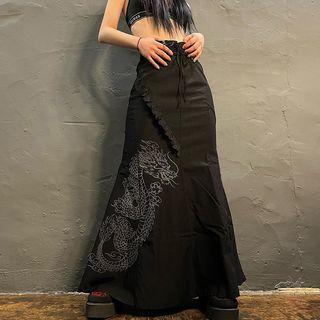 Graphic Print Maxi A-line Skirt