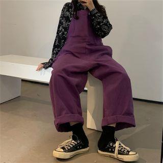 Long-sleeve Cartoon Print Shirt / Wide-leg Dungaree Pants