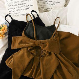 Ribbon-back Ruched Sleeveless Midi Dress