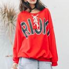 Lettering Lace Up Pullover