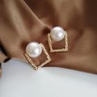 Faux Pearl Alloy Square Earring 1 Pair - S925 Sterling Silver Stud Earring - One Size