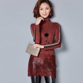 Long-sleeve Lace Panel Mini Dress