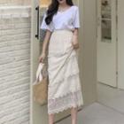 Layered Midi Straight-cut Lace Skirt