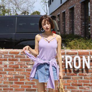 Set: Open-front Linen Cardigan + Cross-strap Camisole