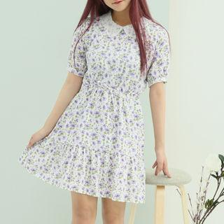 Lace-collar Floral Dress