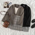 Plaid Mini Skirt / Double Breasted Blazer / Camisole Top