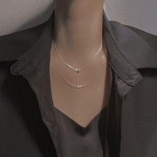 Layered Sterling Silver Necklace 1 Pc - Silver - One Size