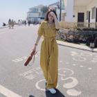 V-neck Short-sleeve Single-breasted Jumper Pants