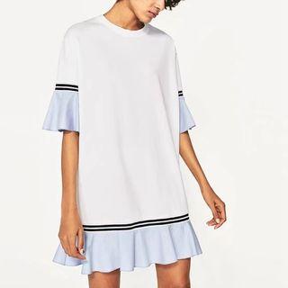 Short-sleeve Contrast-trim Ruffled Dress