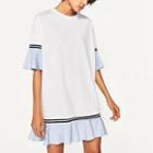 Short-sleeve Contrast-trim Ruffled Dress