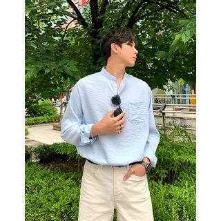 Mandarin-collar Rayon Shirt