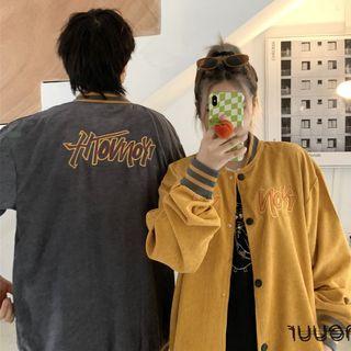 Long Sleeve Contrast Line Letter Embroidered Baseball Jacket